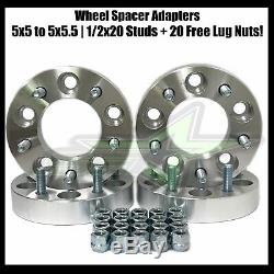 4 Wheel Spacer Adapters 5x5 to 5x5.5 1.25 Inch 32mm 1/2x20 Stud 5x127 to 5x139.7