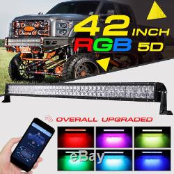 42INCH RGB CREE LED Light Bar Multi Color Changing Rock Flash Wireless UTV Truck