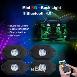 4x Wireless Mini Bluetooth LED RGB Rock Lights Under Wheel for Off-roads Truck