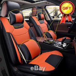 5-Seats Car Seat Cover Front+Rear Microfiber Leather Cushion WithPillow All Season