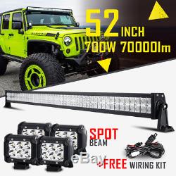 52 700W +4 18W CREE LED Work Light Bar Spot Flood Truck ATV 4WD For Jeep Ford