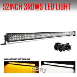 52 INCH 3825W 10D Tri row COMBO LED LIGHT BAR Dual Color Driving Fog Lamp Autofe