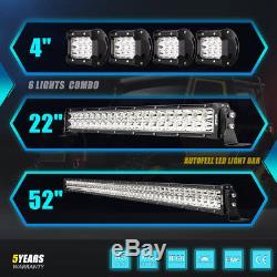 52Inch LED Light Bar Combo 20/22 LENS +4 PODS OFFROAD SUV 4WD ATV FORD JEEP 50