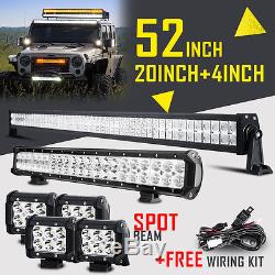 52inch Led Light Bar Combo +20in +4 Cree Pods Offroad Suv 4wd Atv Ford Jeep 50