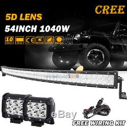 54 5D CREE CURVED LED LIGHT BAR Combo + 4 OFFROAD SUV FOG 4WD PICKUP BOAT 50