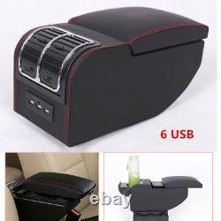 6 USB Rechargeable Car Charger Central Container Armrest Box Storage Case Handy