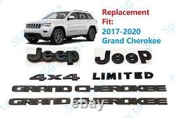 6pc Set Jeep Grand Cherokee 4x4 Limited Front Rear Door Matte Black Emblem 17-21