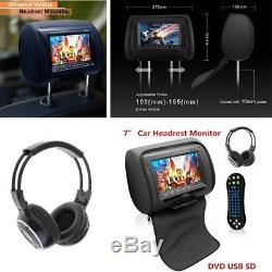 7 SUV Car Headrest Monitors withDVD Player/USB/IR Remote With Headset -Black