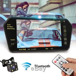 7''TFT LCD Bluetooth Car Rear View Cam Parking Mirror Monitor + Reversing Camera