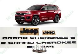 7PC Gloss Black Front Rear Door Summit L 4x4 Emblems 2021+ Jeep Grand Cherokee L