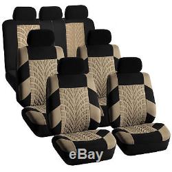 7Seaters 3ROW Beige Seat Covers with Beige Floor Mats For Sedan SUV VAN
