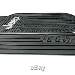 7pc Elite Black Front Rear Cargo Rubber Floor Mats Steering Wheel Cover for Jeep