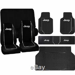 8 pc Jeep Elite Black Front Rear Runner L-Cargo Rubber Mats Seat Covers Set
