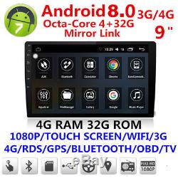 9 In-Dash Car GPS 4GB Android 8.0 2 Din Stereo Radio Player Octa-Core Head Unit