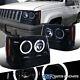 93-96 Jeep Grand Cherokee Glossy Black Dual Halo Projector Headlights Head Lamps