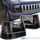 93-96 Jeep Grand Cherokee SUV Black Headlights with Bumper Corner Lamps Left+Right