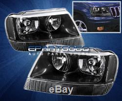 99-04 Grand Cherokee Suv Head Lights Assembly Black Housing Clear Reflector