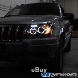 99-04 Jeep Grand Cherokee Black LED Halo Projector Headlights Head Lights Lamps