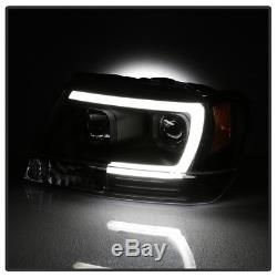 99-04 Jeep Grand Cherokee Black Projector Headlight C-Shape Neon Tube LED DRL