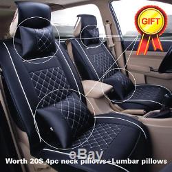 Auto 5-Seats Car Seat Cover PU Leather Front & Rear WithNeck Lumbar Pillows Size S
