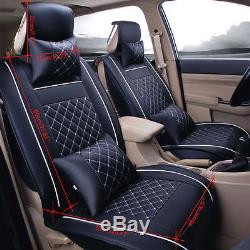 Auto 5-Seats Car Seat Cover PU Leather Front & Rear WithNeck Lumbar Pillows Size S