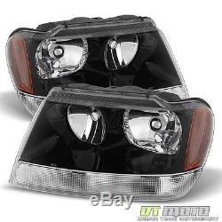 BLACK 99-04 JEEP GRAND CHEROKEE REPLACEMENT HEADLIGHTS HEADLAMPS PAIR LEFT+RIGHT