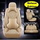 Beige Luxury Leather Car Seat Cover Full Set Front&Rear Seat Cushion Protector