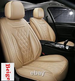 Beige Luxury Leather Car Seat Cover Full Set Front&Rear Seat Cushion Protector