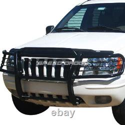Black Brush Grill Guard+round Clear Fog Light For 99-04 Jeep Grand Cherokee Wj