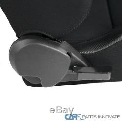 Black/Gray Carbon Pattern Cloth Reclinable Driver+Passenger Racing Seats+Slider