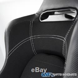 Black/Gray Carbon Pattern Cloth Reclinable Driver+Passenger Racing Seats+Slider