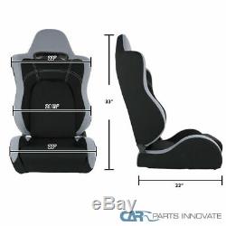 Black/Gray Cloth Material Fully Reclinable Sport Racing Seats with Slider Rail 2PC