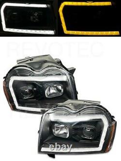 Black Switchback LED Bar Projector Headlights For 05-07 Jeep Grand Cherokee