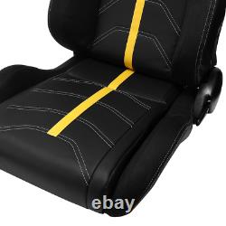 Black/Yellow Reclinable PVC Main And Line Sport Racing Seats Slider Left/Right