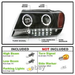 Blk 1999-2004 Jeep Grand Cherokee LED Halo Projector Headlights 99-04 Left+Right