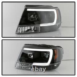 Blk 1999-2004 Jeep Grand Cherokee OPTIC LED Tube Projector Headlights Headlamps