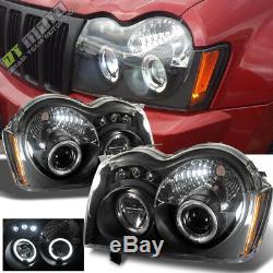 Blk 2005-2007 Jeep Grand Cherokee LED Dual Halo Projector Headlights Left+Right