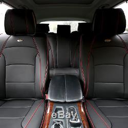 Car SUV Truck PU Leather Seat Cushion Covers 5 Seat Full Set Black With Red Trim