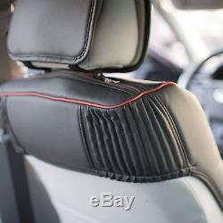 Car SUV Truck PU Leather Seat Cushion Covers 5 Seat Full Set Black With Red Trim