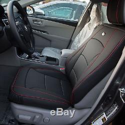 Car SUV Truck PU Leather Seat Cushion Covers Front Bucket Black With Red Trim