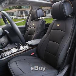 Car SUV Truck PU Leather Seat Cushion Covers Front Bucket Seats Solid Black