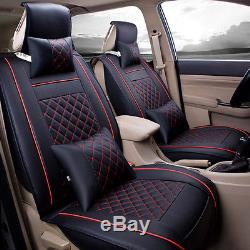 Car Seat Cover Front & Rear 5-Seats PU Leather Auto WithNeck Lumbar Pillow Size S