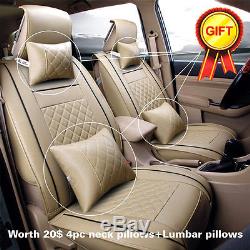 Car Seat Cover Front & Rear 5-Seats PU Leather Auto WithNeck Lumbar Pillow Size S