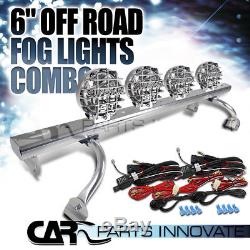 Chrome 4X4 Off Road Round 6 Fog Lights 4PC+Adjustable 44-60 Roof Light Bar