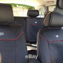 Circle Cool 31001 Seat Cover Set Black+Red Line Leather Custom Fit Mid Sedan