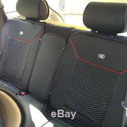 Circle Cool 31001 Seat Cover Set Black+Red Line Leather Custom Fit Mid Sedan
