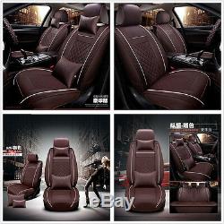 Deluxe Edition Car Seat Cover Cushion 5-Seats Front + Rear PU Leather withPillows