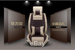Deluxe Edition PU Leather 5-Seats In Car Auto Seat Cover Mat Chair Cushion Beige