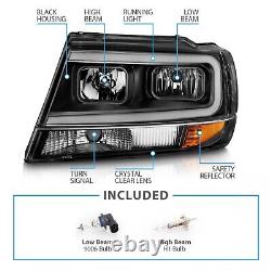 FITS FOR 1999-2004 Jeep Grand Cherokee Headlights Black LED BAR 00 01 02