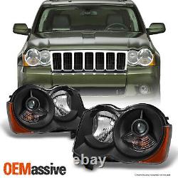 Fit Black 2008 2009 2010 Jeep Grand Cherokee Halogen Projector Headlights L+R